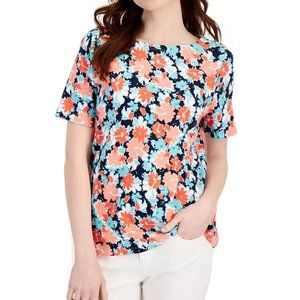 Charter Club Women's Cotton Floral-Print Top, Lt Pool Blu Cmb -> 3 for 15 Deal